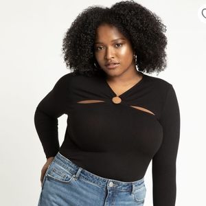 Eloquii Ring Detail Cutout Top in RED